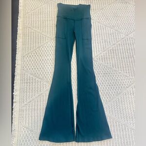 Aerie Green Ribbed Flare Pants